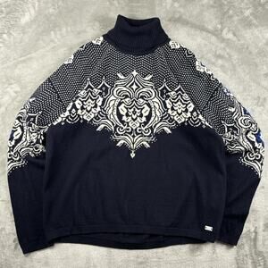 Dale of Norway Falun Heron Wool Sweater Womens Small Black Ivory Turtleneck